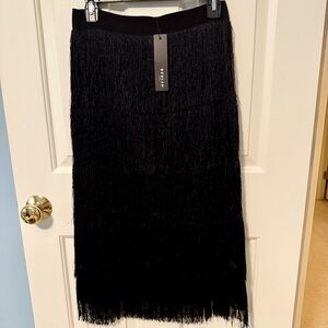 Black Fringe Midi Skirt